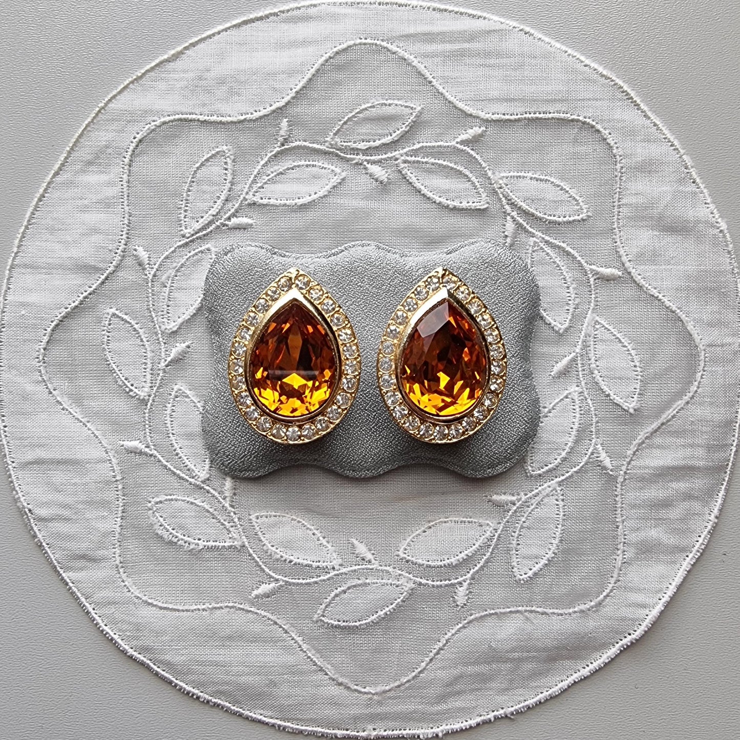 Clip on - Yellow Orange and Clear Crystals Clip On Earrings