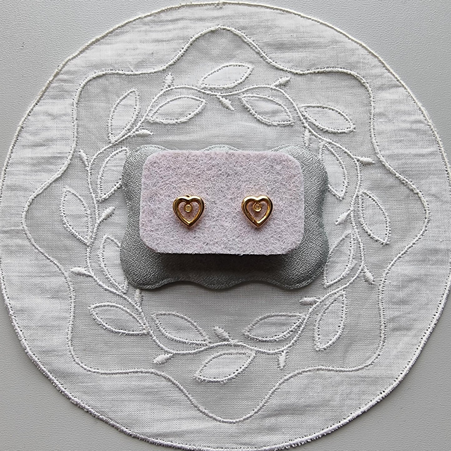 Posts - Gold Beaded Heart Crystal Stud Earrings