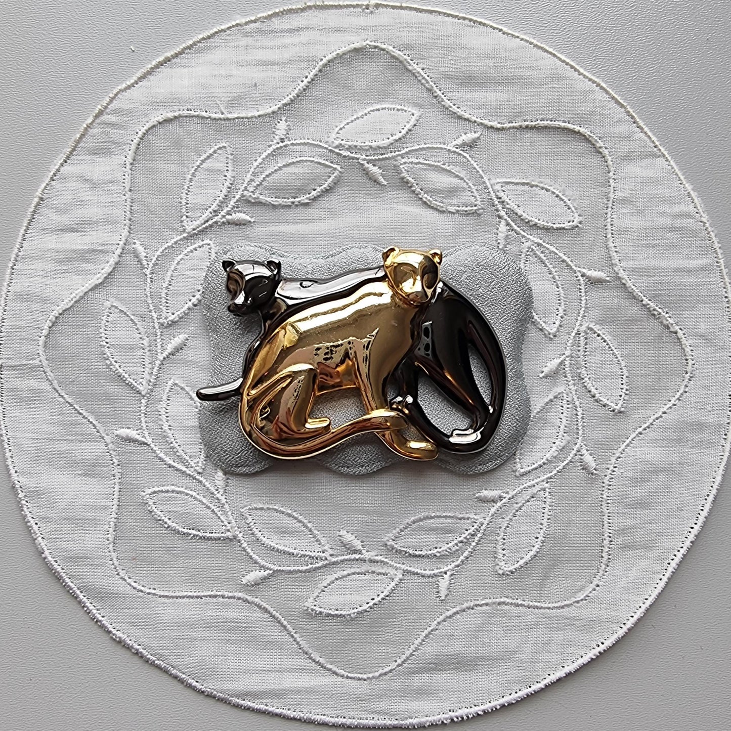 Brooch - Liz Clairborne Gold and Black Panthers Brooch