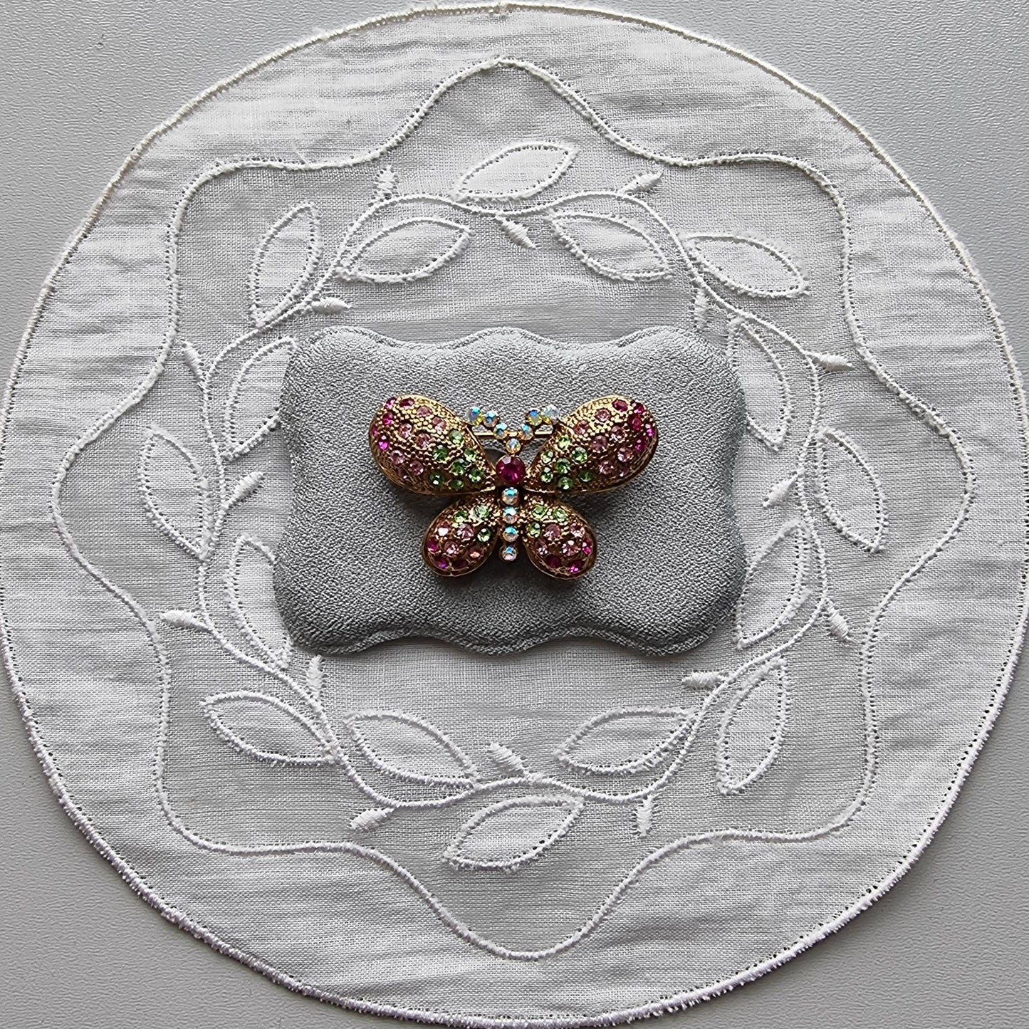 Brooch - Pink and Green Crystals Butterfly Brooch