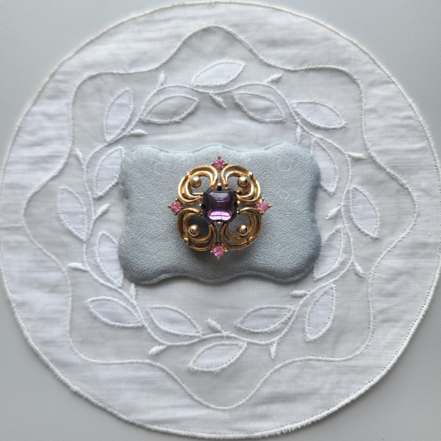 Brooch - Ornate Purple and Pink Crystals Brooch