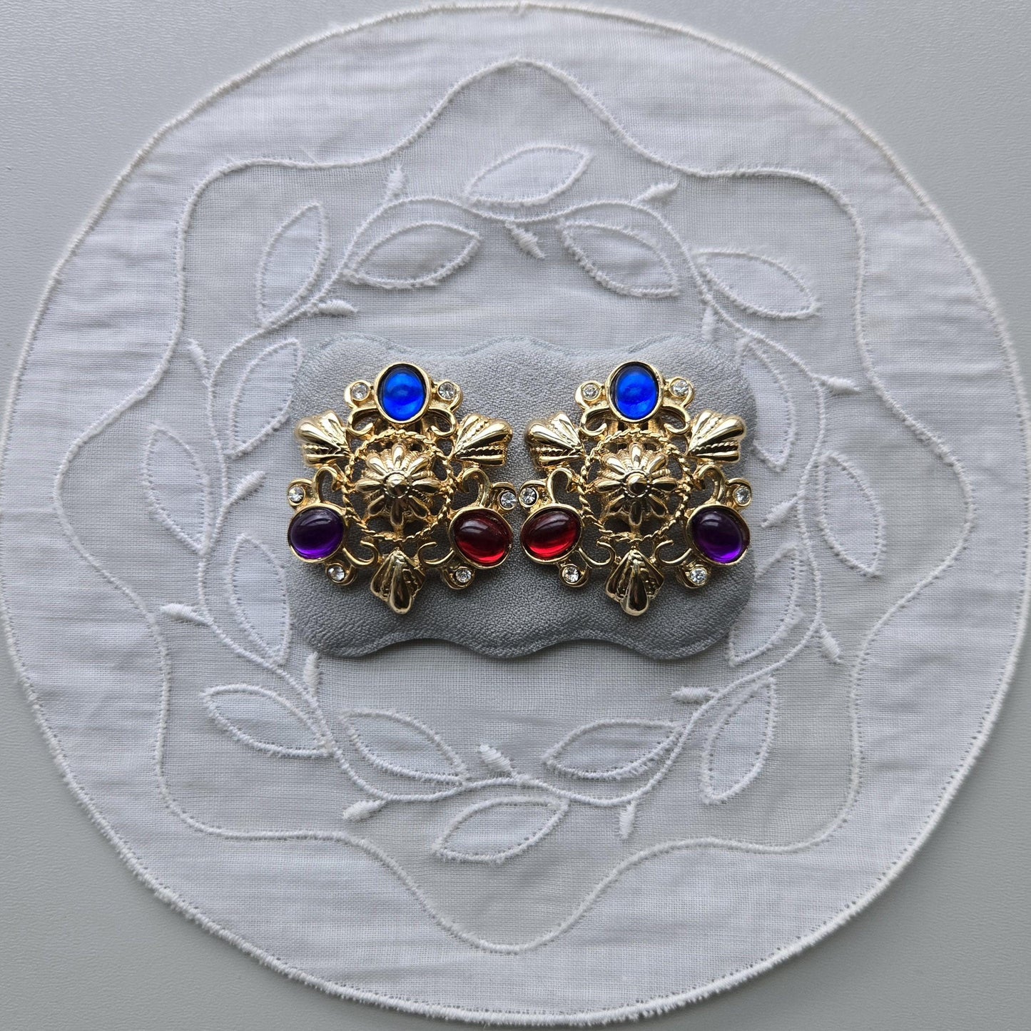 Clip on - Multicoloured Cabochon Clip On Earrings