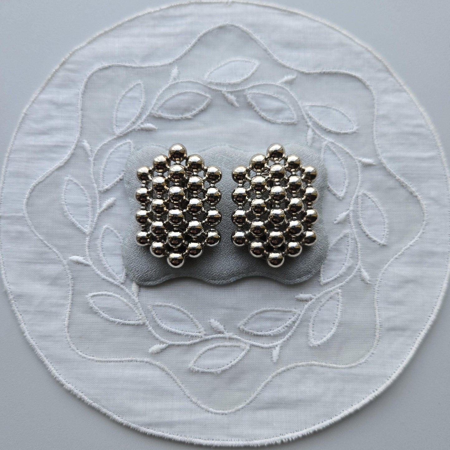 Clip on - Silver Tone Beads Beehive Clip On Earrings