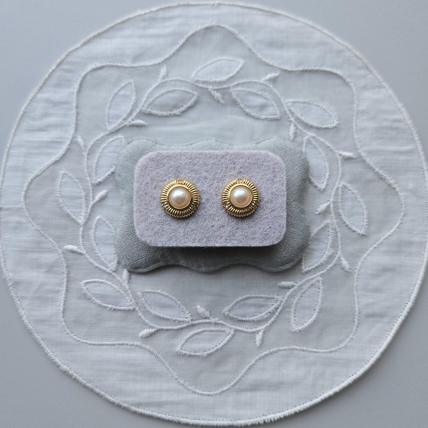 Posts - Small Pearl and Crystals Dome Stud Earrings