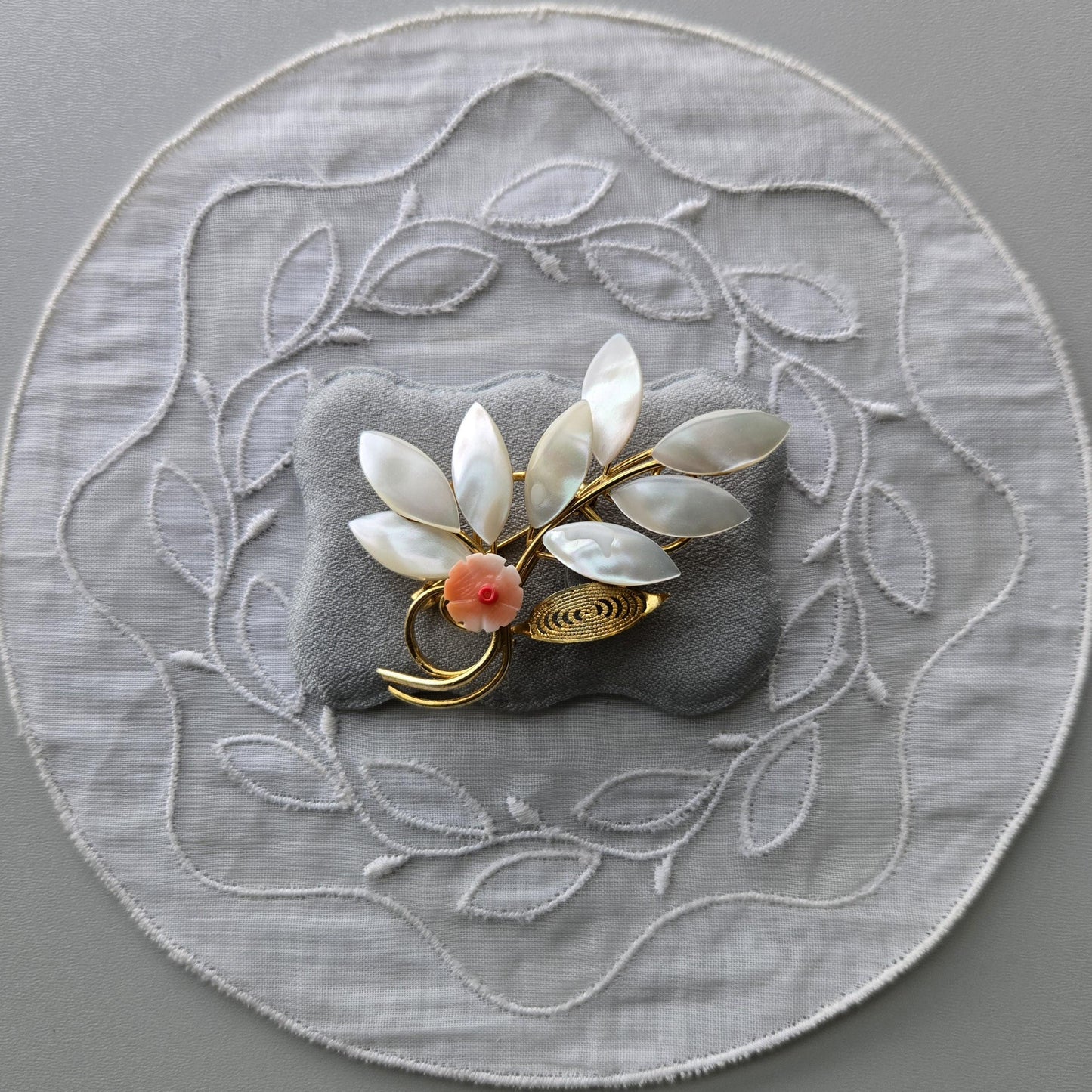 Brooch - Mother of Pearl Leafy Branch Brooch