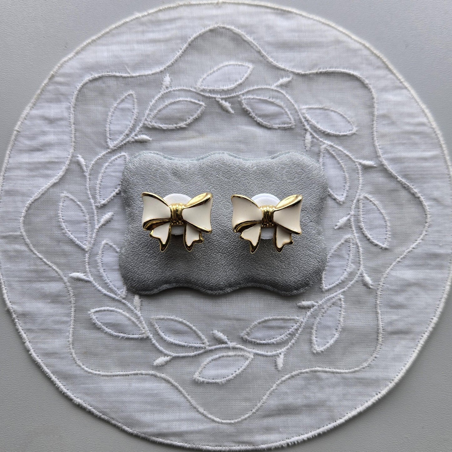 Posts - White Enamel Bow Stud Earrings