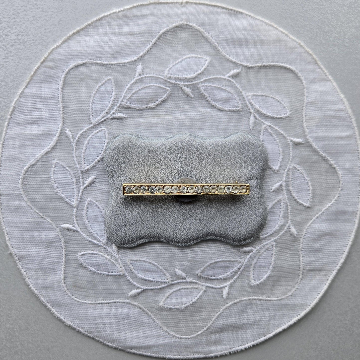 Brooch - Crown Trifari Gold Crystal Bar Brooch