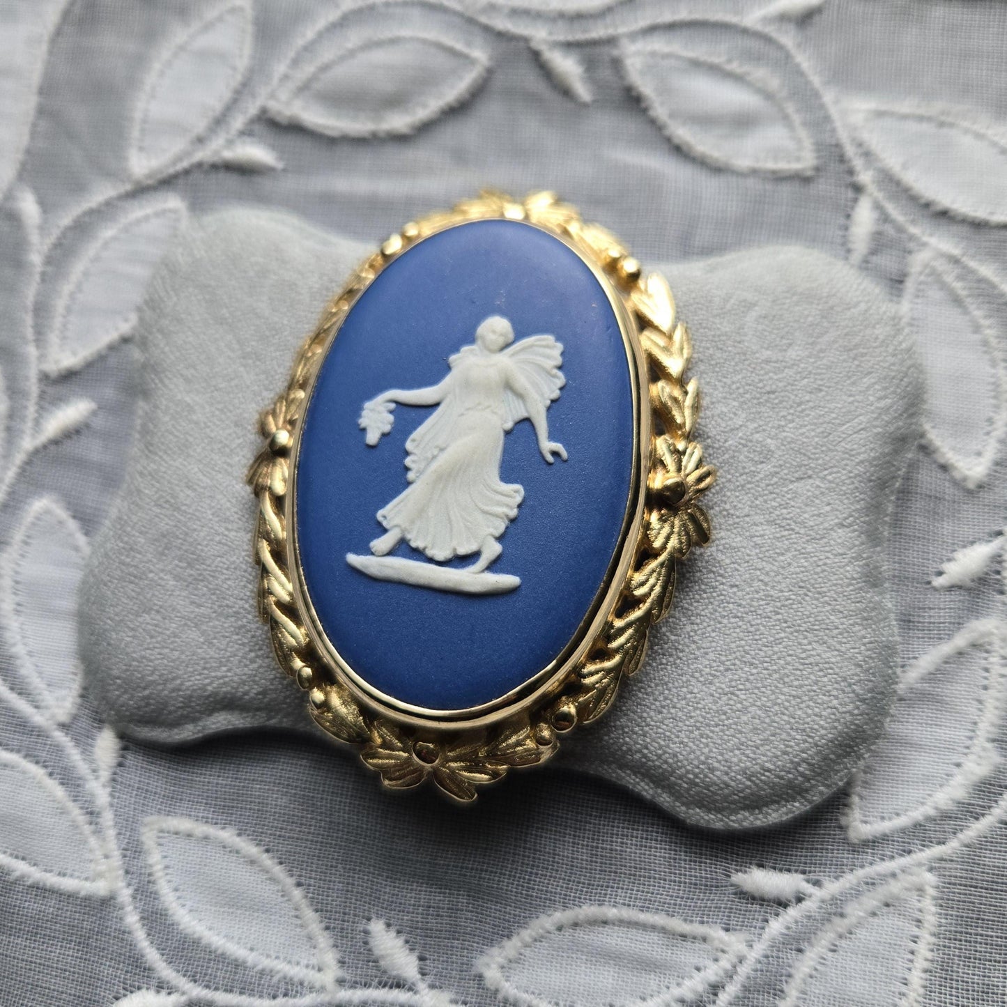 Brooch - Wedgwood Blue Jasperware Goddess Cameo Brooch