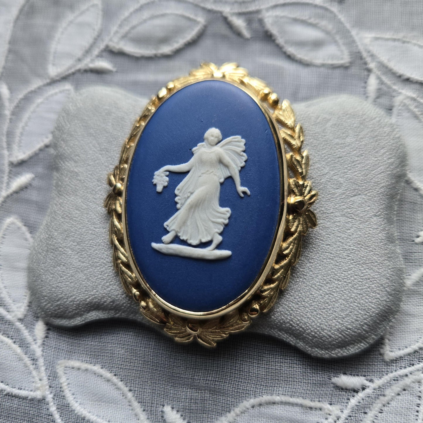 Brooch - Wedgwood Blue Jasperware Goddess Cameo Brooch