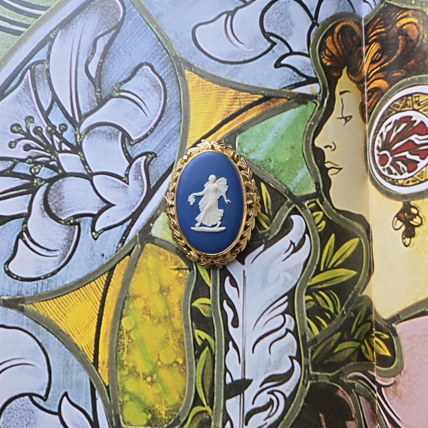 Brooch - Wedgwood Blue Jasperware Goddess Cameo Brooch
