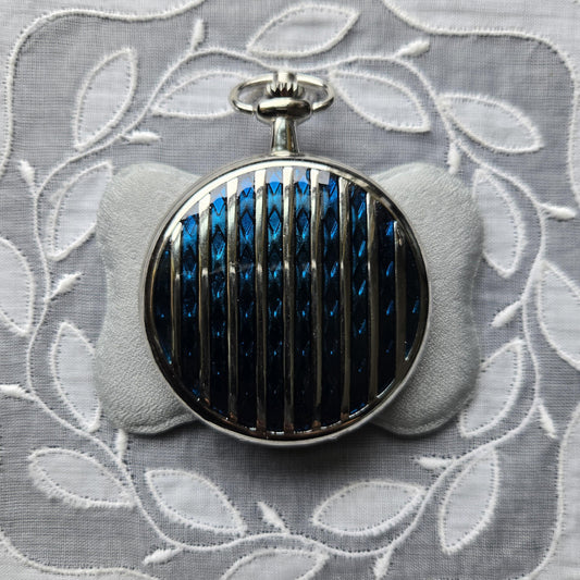 Pocket Watch - Blue Enamel Silver Tone Pocket Watch