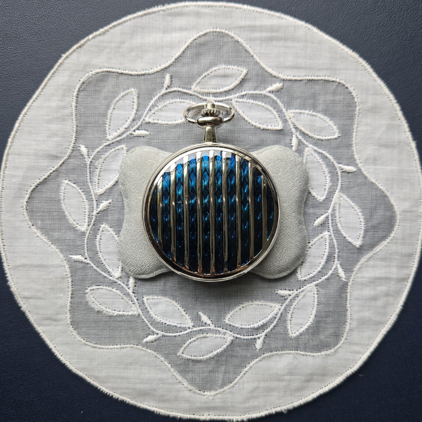Pocket Watch - Blue Enamel Silver Tone Pocket Watch