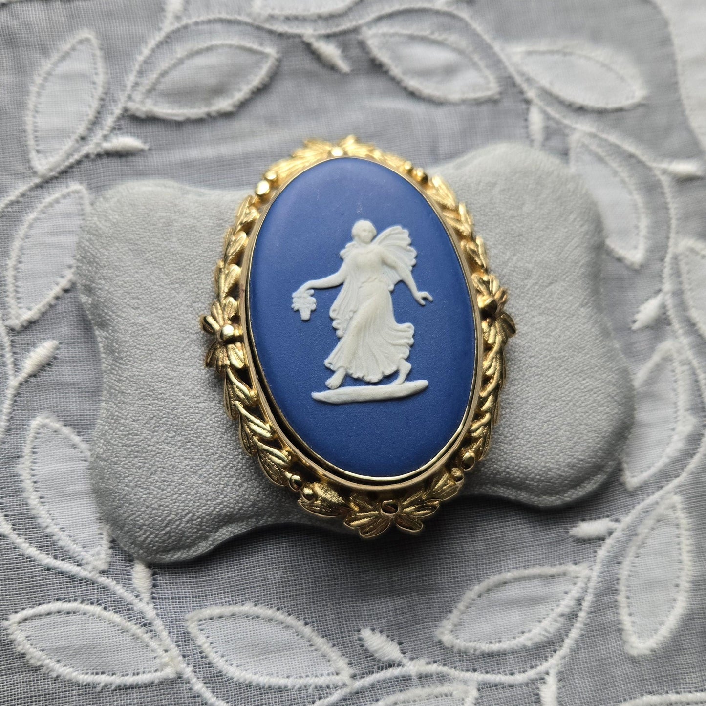 Brooch - Wedgwood Blue Jasperware Goddess Cameo Brooch