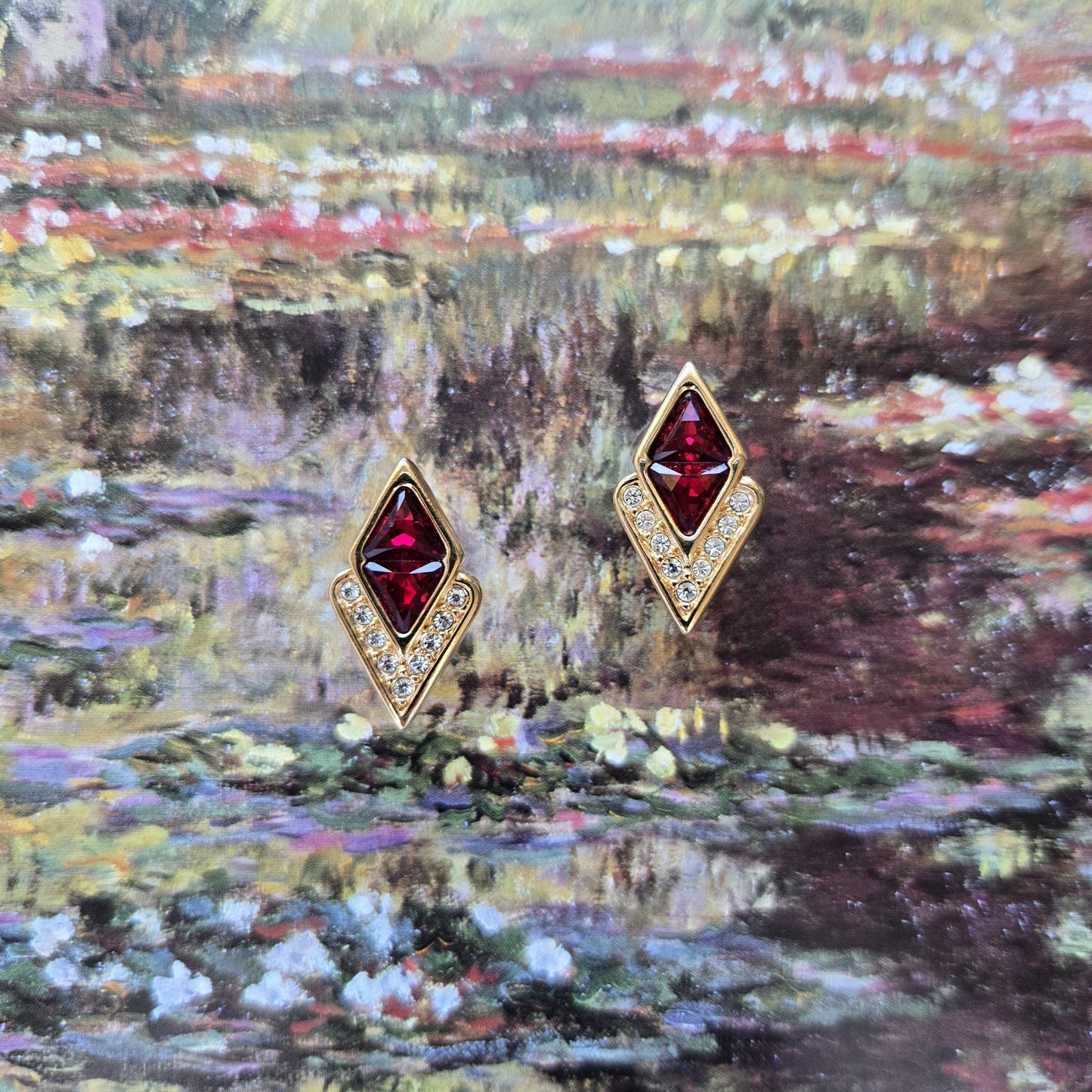 Posts - Swarovski Crystal Red and Clear Crystals Stud Earrings