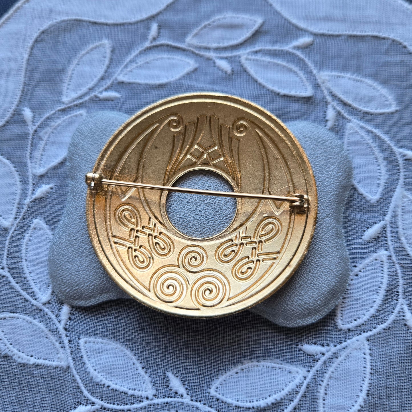 Brooch - Green Red and Black Enamel Round Brooch