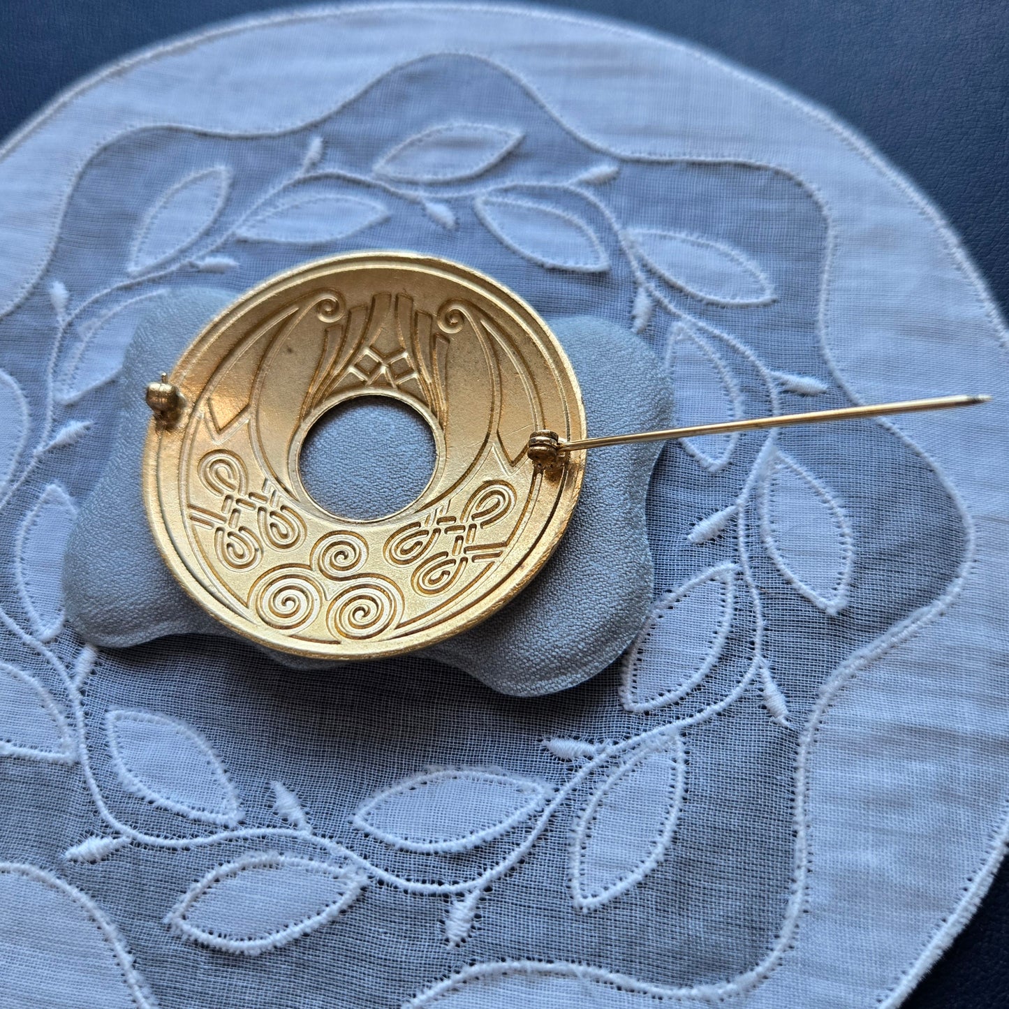 Brooch - Green Red and Black Enamel Round Brooch