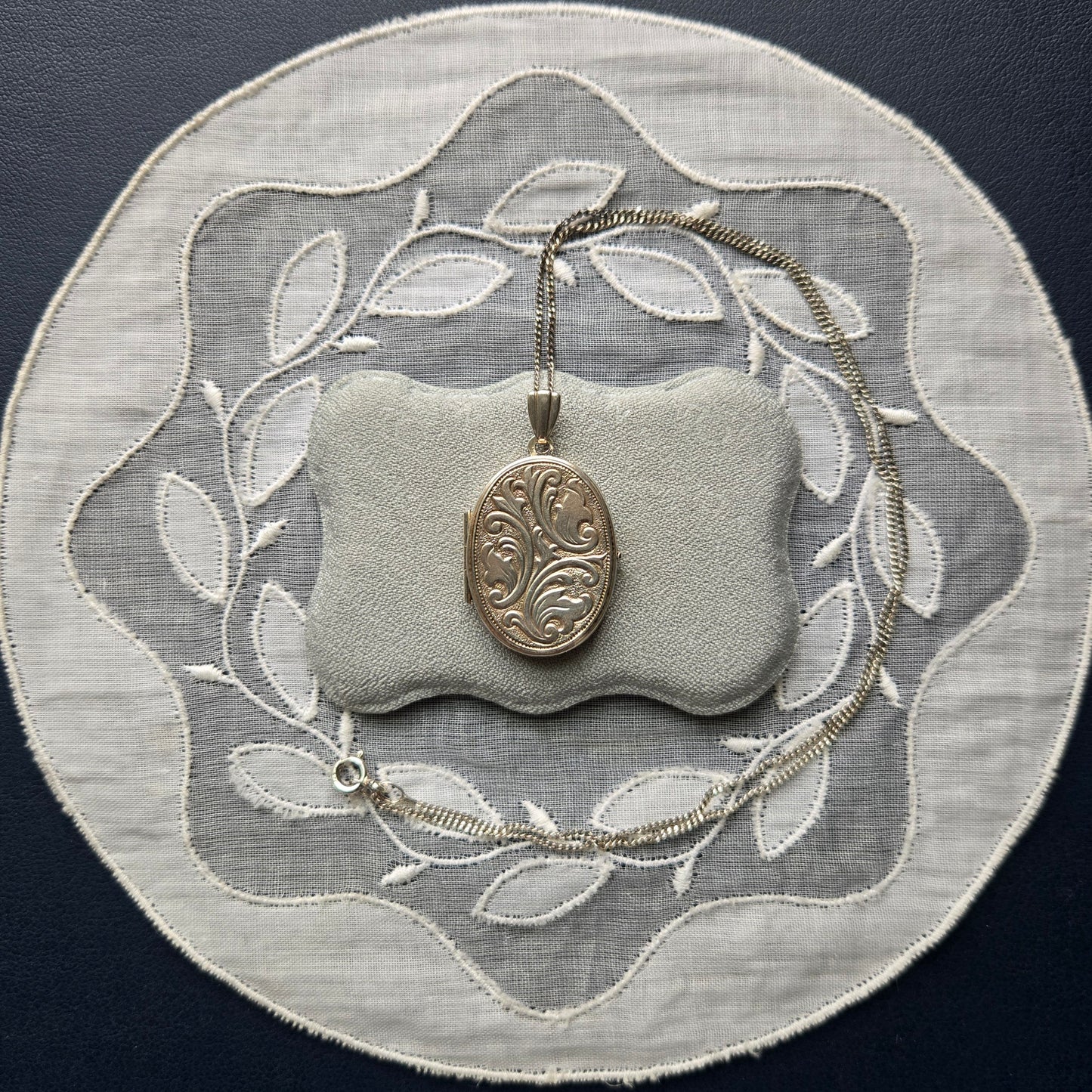 Necklace - Sterling Silver Scroll Engraved Oval Locket Pendant Necklace