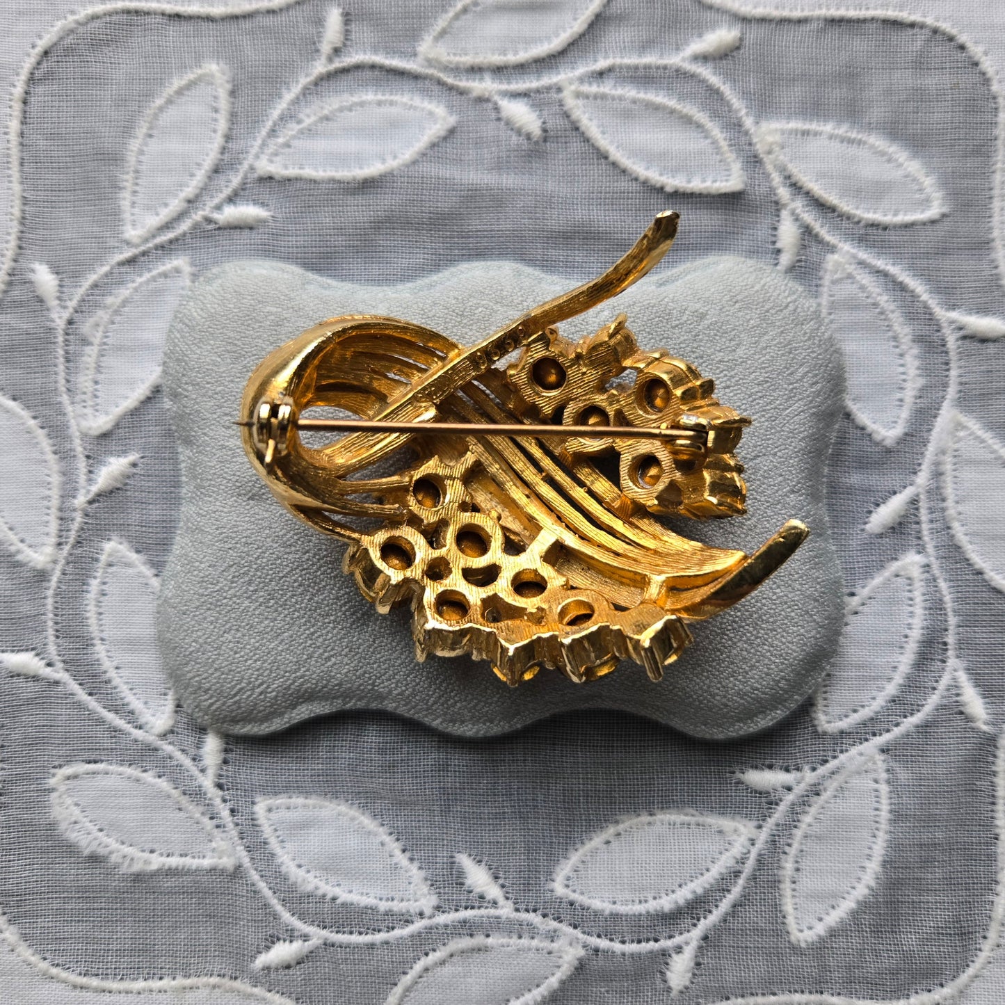 Brooch - Vintage Sphinx Blue and Clear Rhinestones Statement Brooch