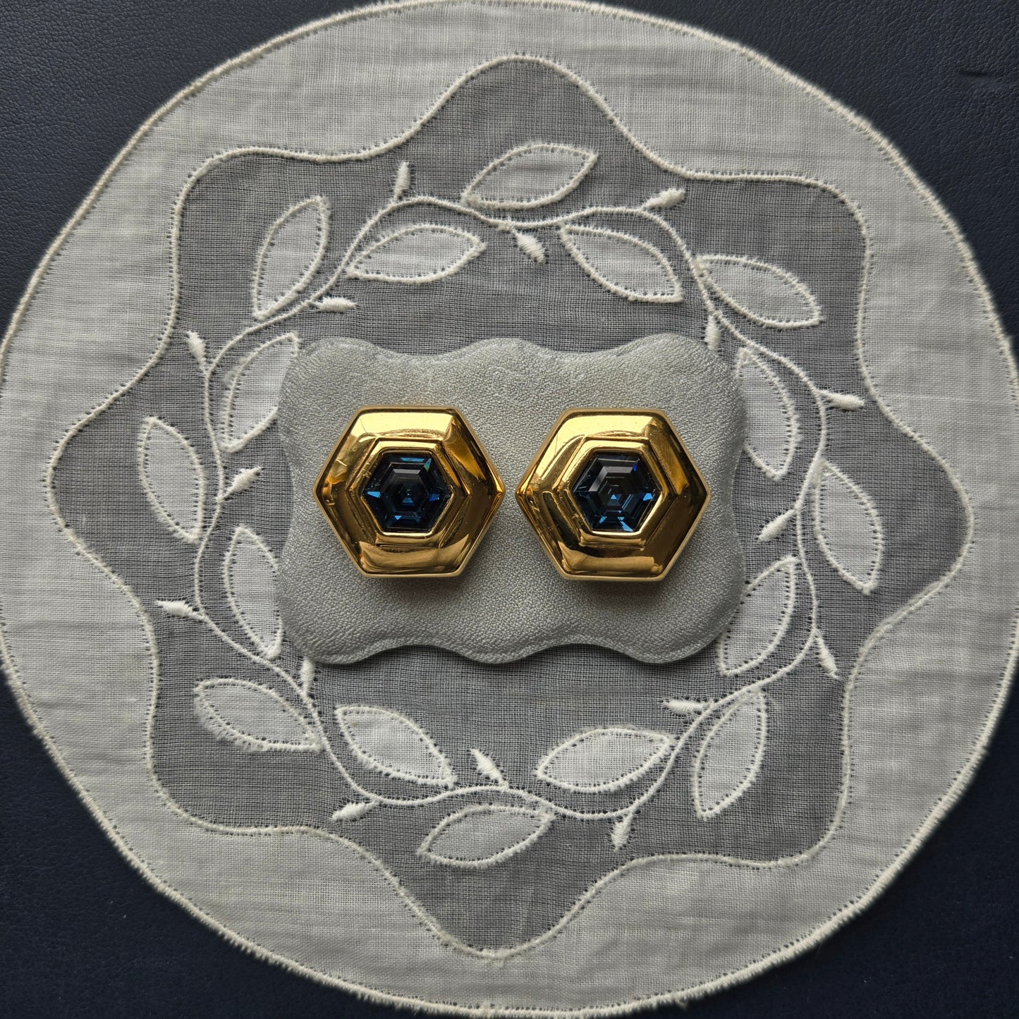 Clip on - Swarovski S.A.L Hexagonal Blue Crystal Clip on Earrings