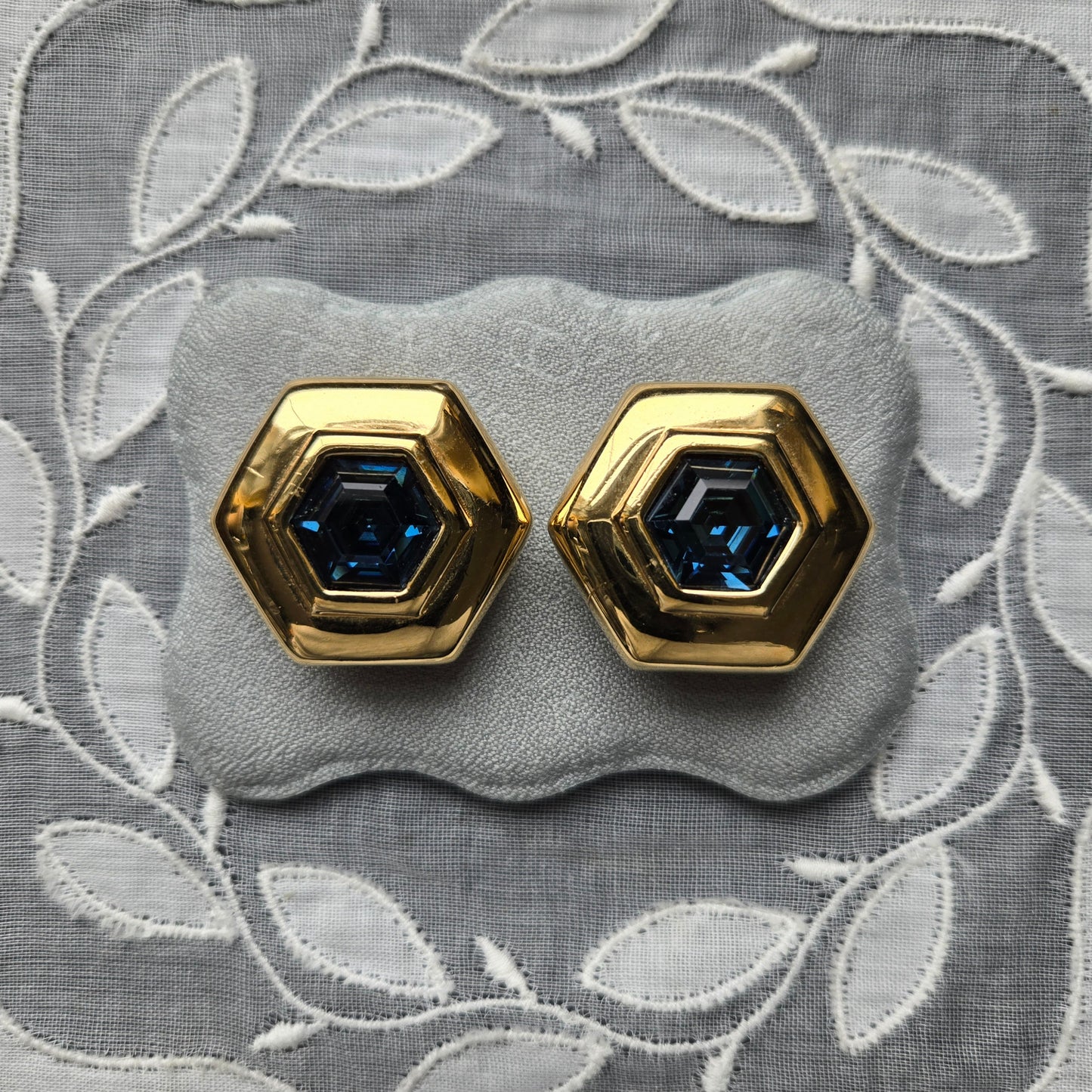 Clip on - Swarovski S.A.L Hexagonal Blue Crystal Clip on Earrings