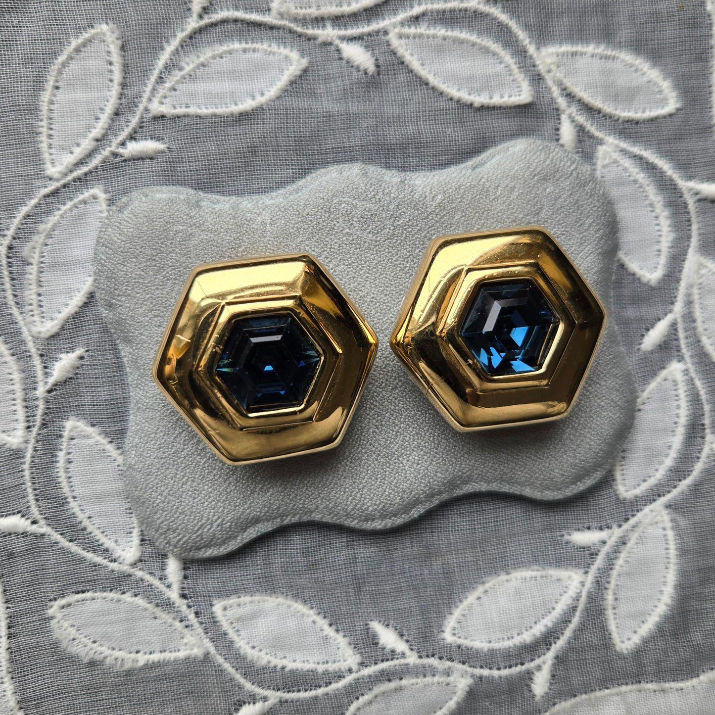 Clip on - Swarovski S.A.L Hexagonal Blue Crystal Clip on Earrings