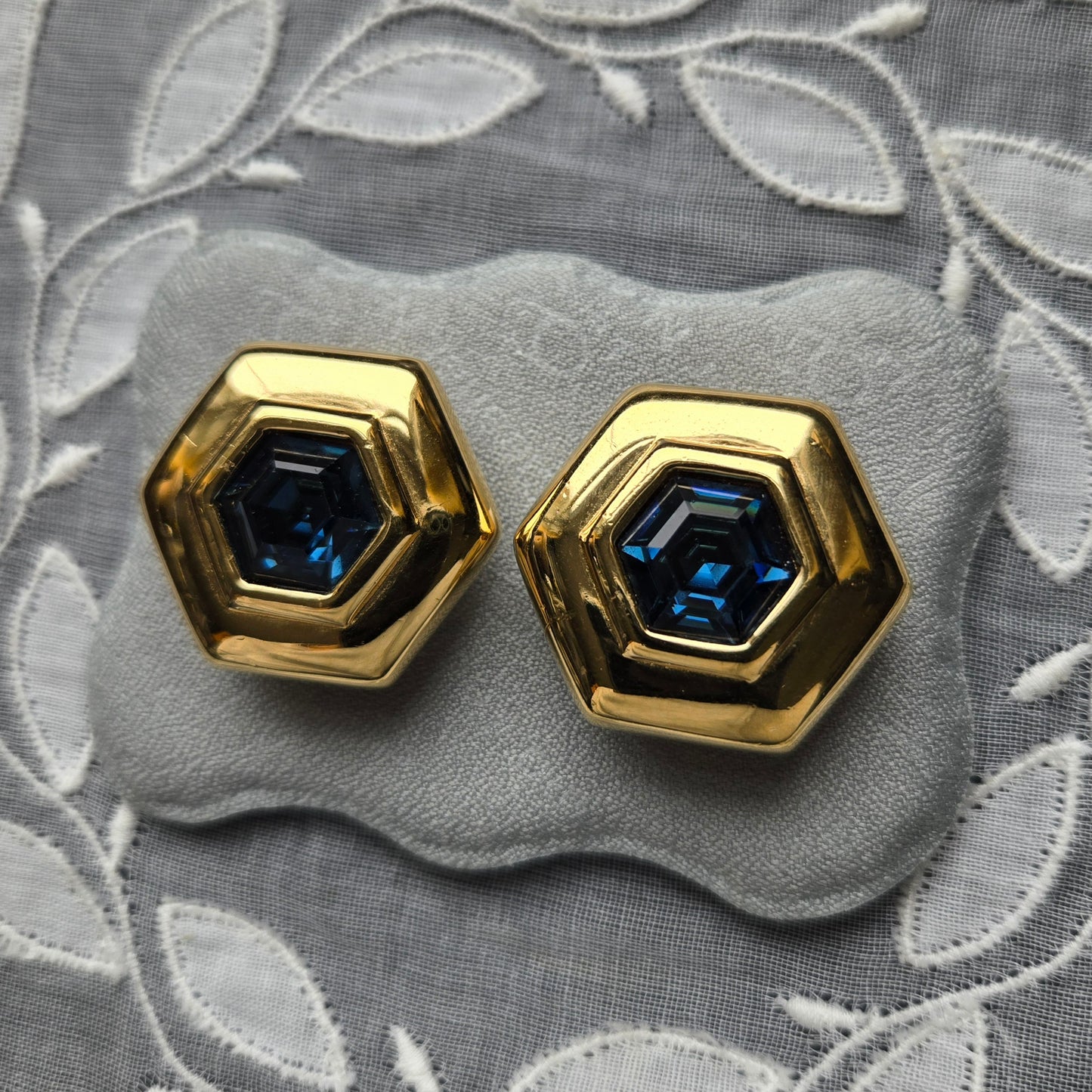 Clip on - Swarovski S.A.L Hexagonal Blue Crystal Clip on Earrings