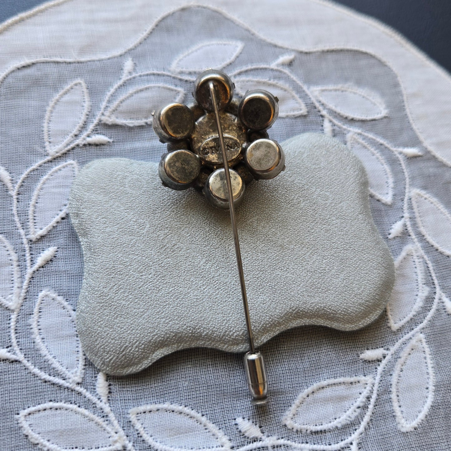 Stick Pin - Ivana Blue and Clear Crystals Flower Stick Pin Brooch