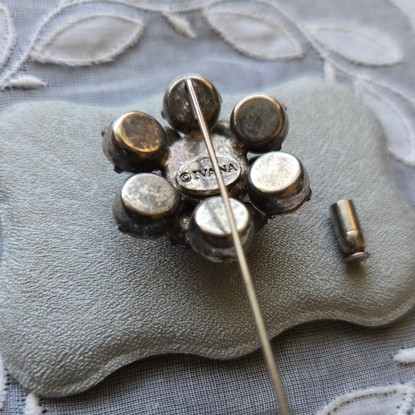 Stick Pin - Ivana Blue and Clear Crystals Flower Stick Pin Brooch