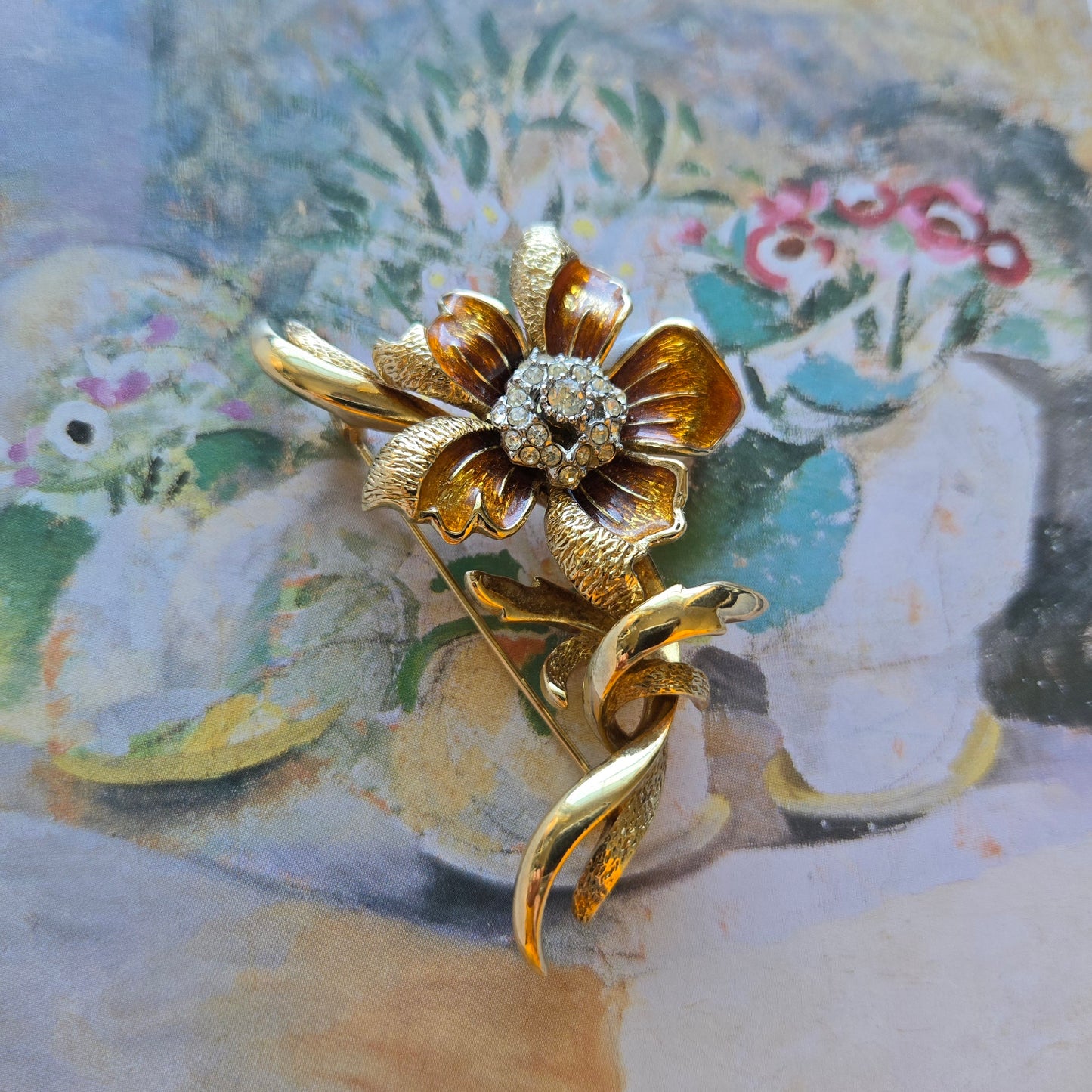 Brooch - Attwood and Sawyer Brushed Gold Rose Brooch