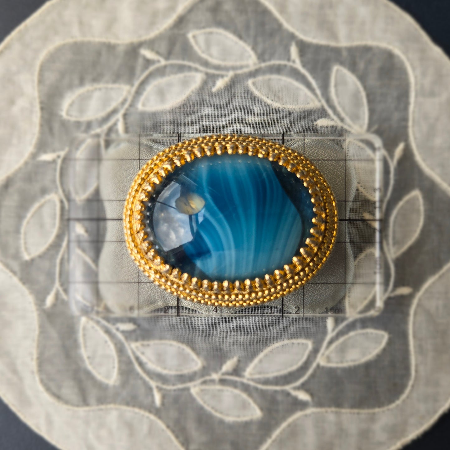 Sphinx Blue Agate Glass Cabochon Brooch