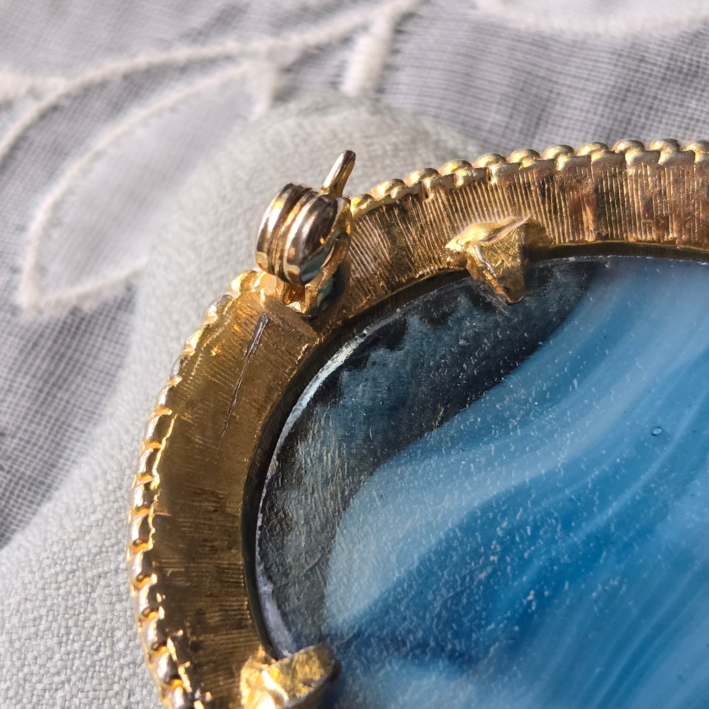 Sphinx Blue Agate Glass Cabochon Brooch