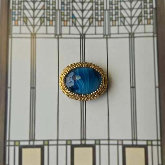 Sphinx Blue Agate Glass Cabochon Brooch