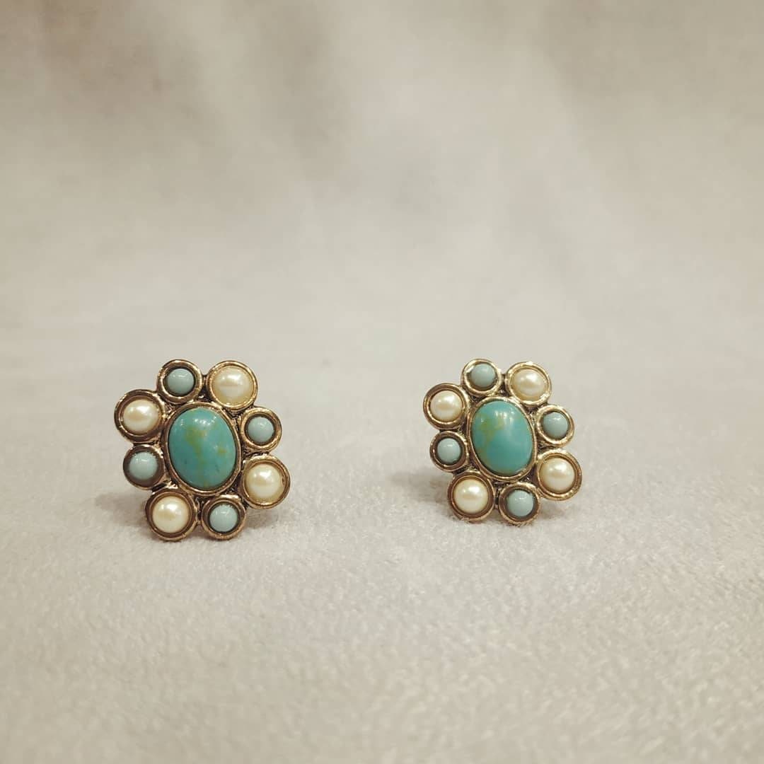 Clip on - Pearl Turquoise Clip on Earrings by Monet
