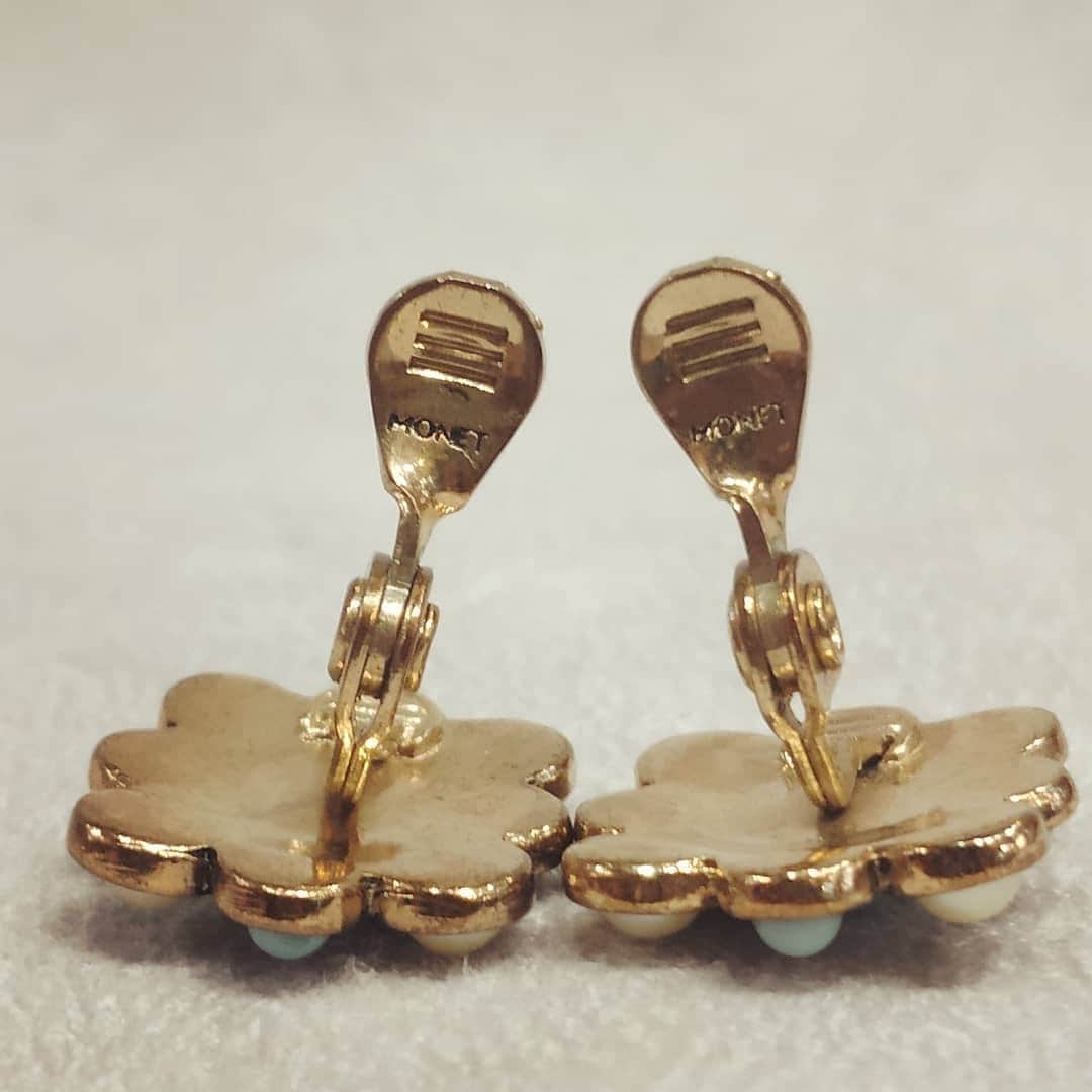 Clip on - Pearl Turquoise Clip on Earrings by Monet