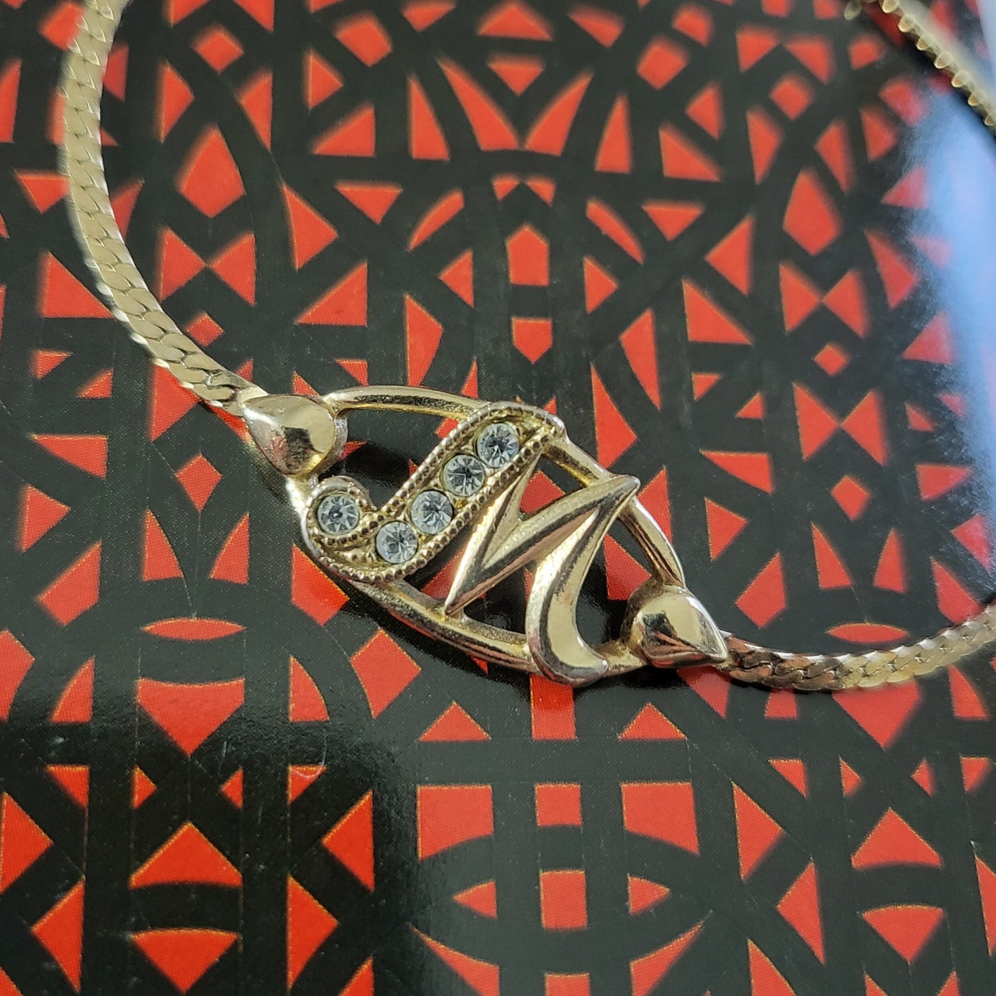 Bracelet - Avon Crystal Initial M Gold Chain Bracelet