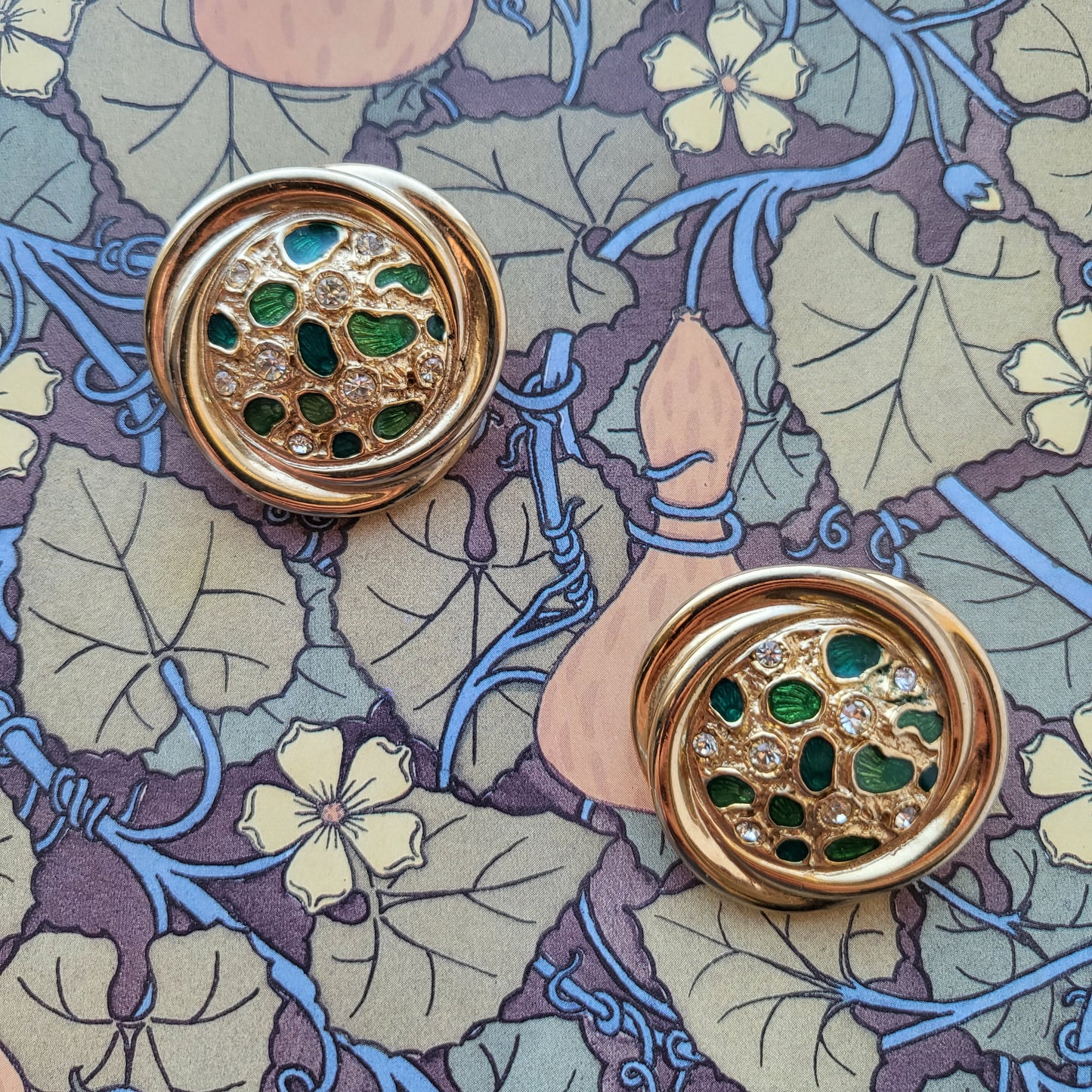 Clip on - David Grau Statement Green Enamel Crystal Clip On Earrings