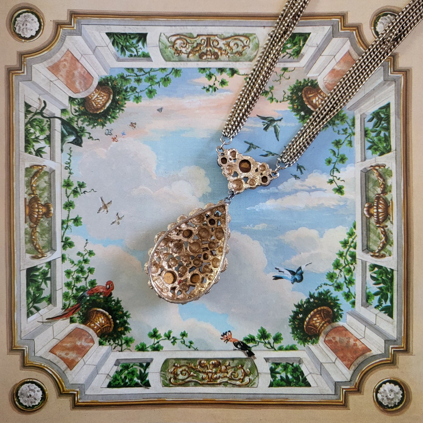 Necklace - Vintage SA Multicoloured Cabochon Glass Pendant Necklace