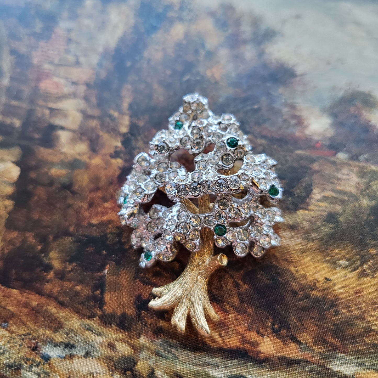 Brooch - Attwood and Sawyer Green and Clear Crystal Pine Tree Brooch