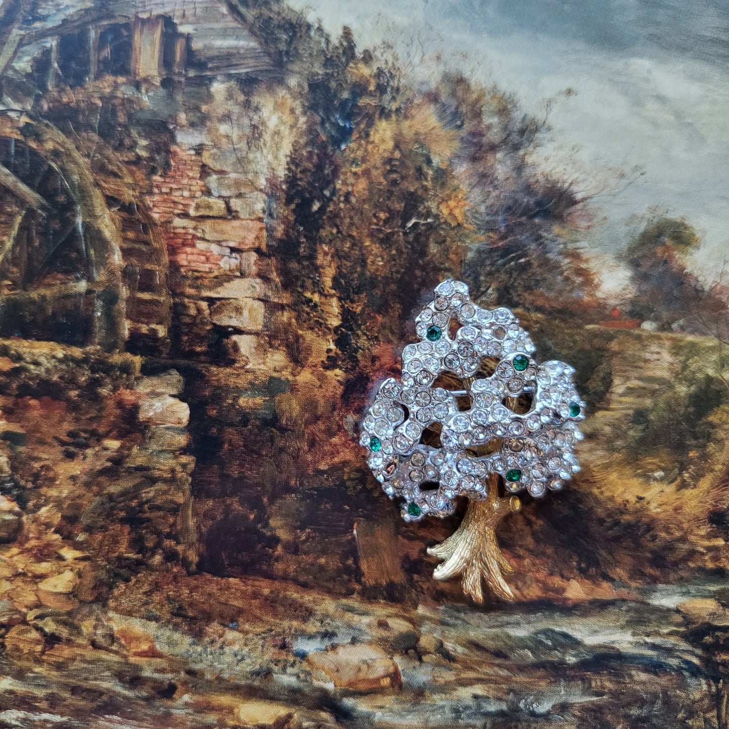 Brooch - Attwood and Sawyer Green and Clear Crystal Pine Tree Brooch