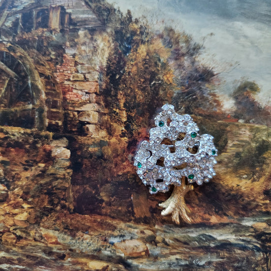 Brooch - Attwood and Sawyer Green and Clear Crystal Pine Tree Brooch