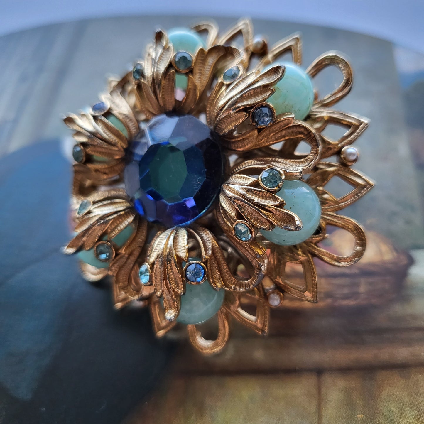 Brooch - Vintage Sphinx Blue Stones Statement Brooch