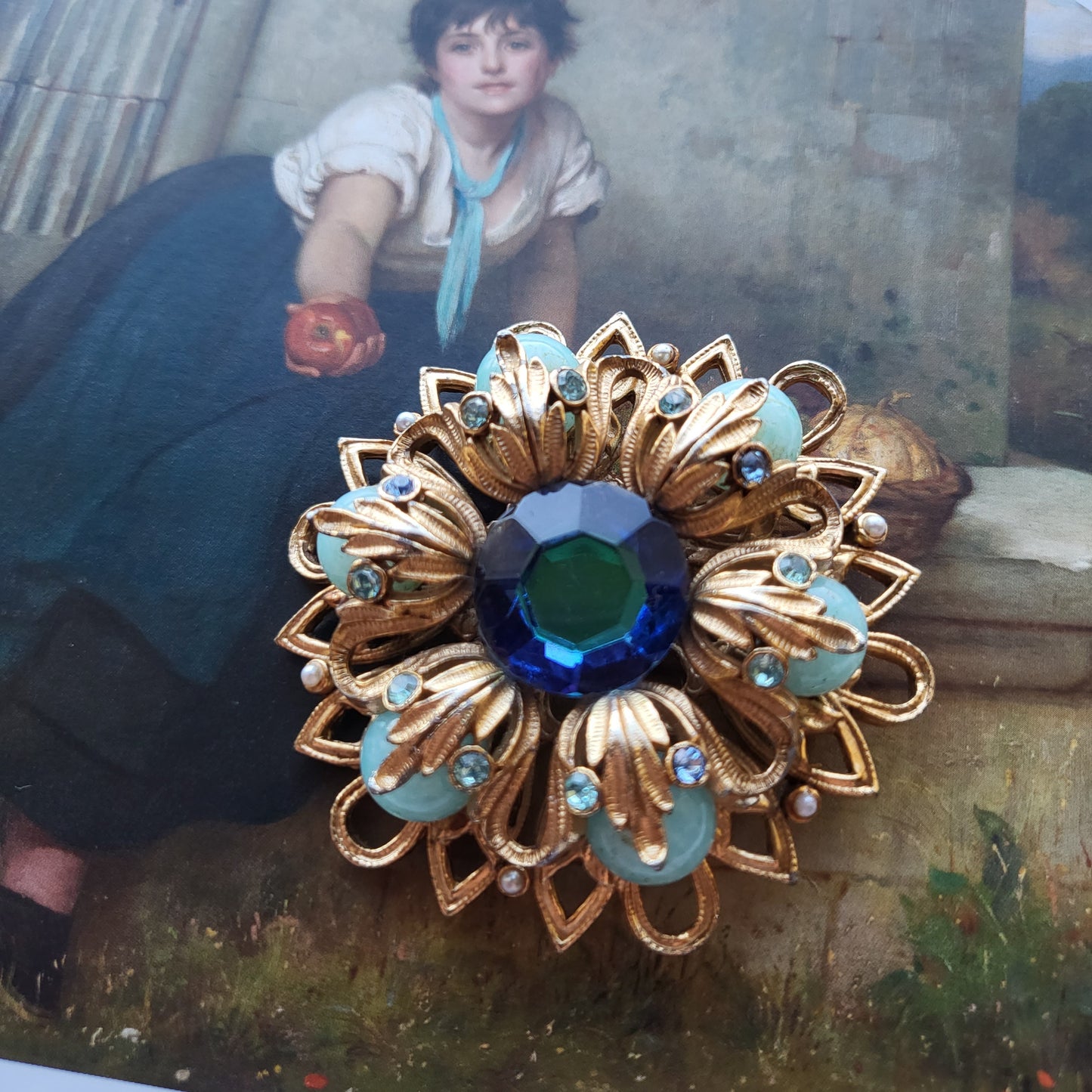 Brooch - Vintage Sphinx Blue Stones Statement Brooch