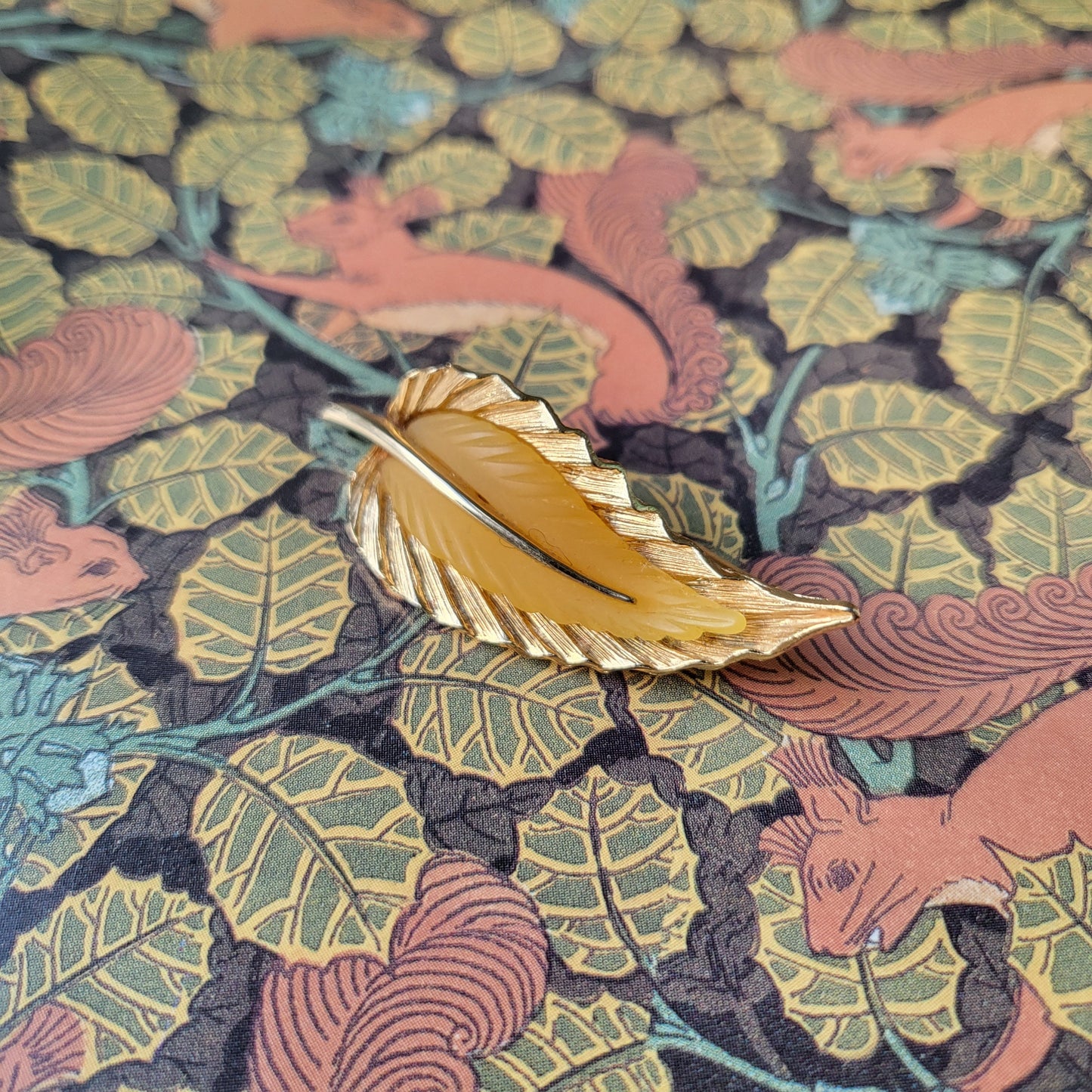 Brooch - Orena Yellow Thermoset Plastic Leaf Brooch