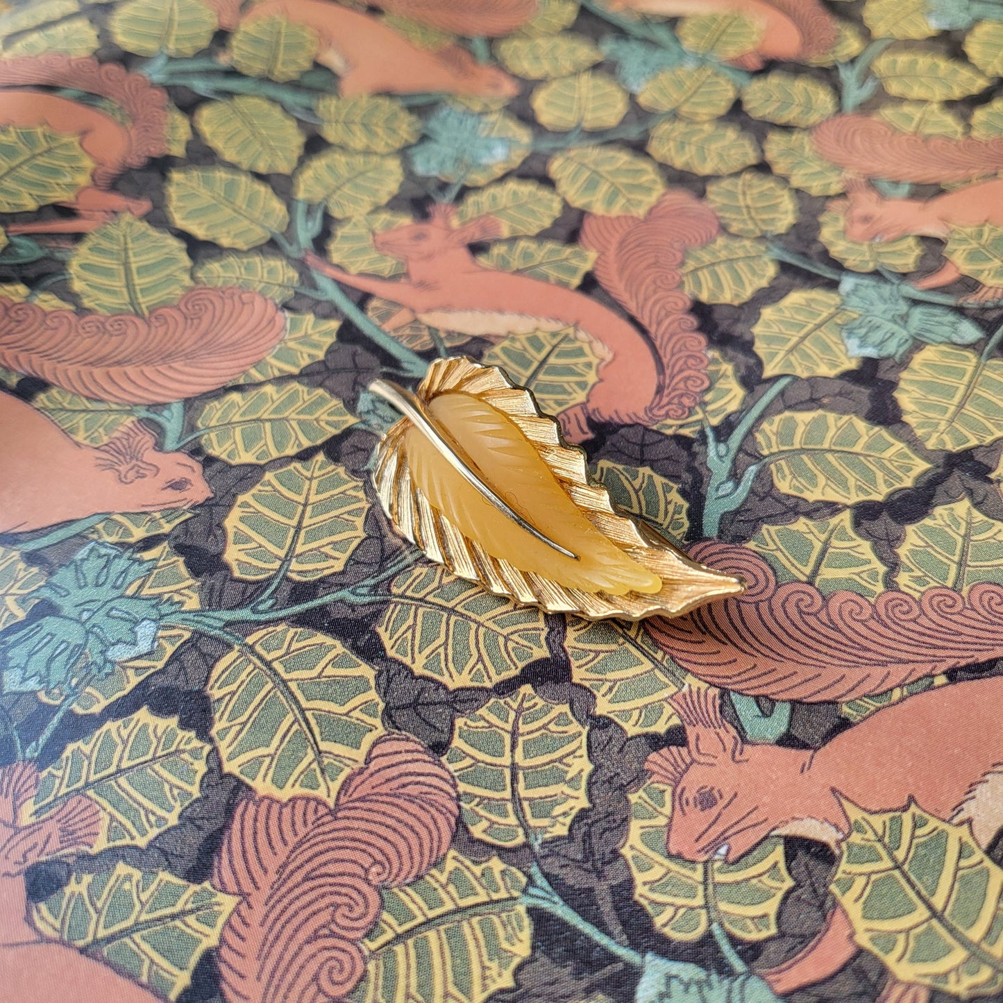 Brooch - Orena Yellow Thermoset Plastic Leaf Brooch