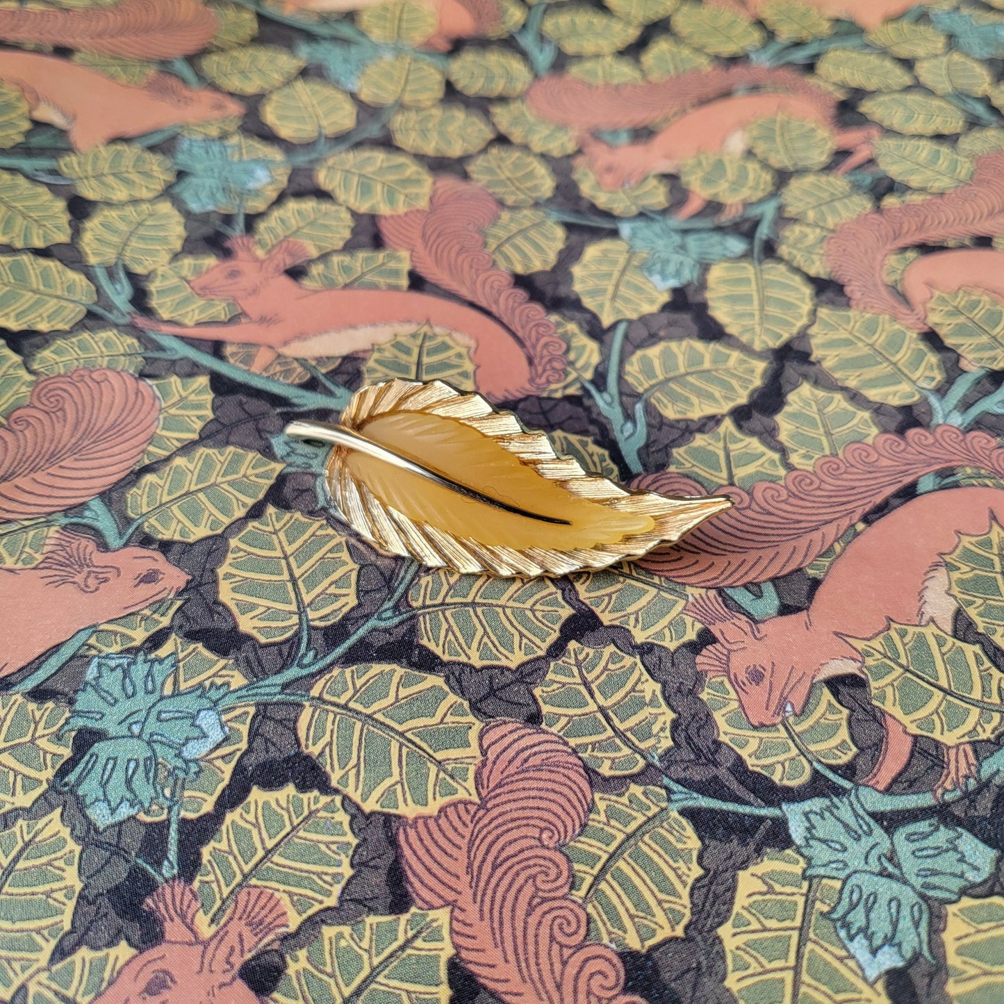 Brooch - Orena Yellow Thermoset Plastic Leaf Brooch