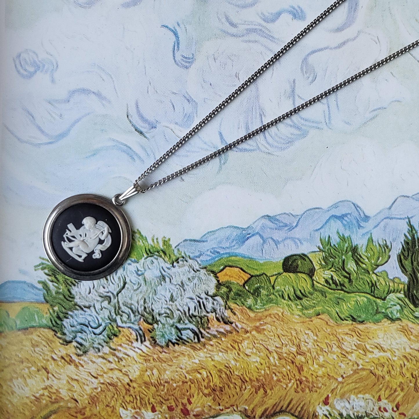 Necklace - Wedgwood Black Jasperware Cherub Cameo Necklace