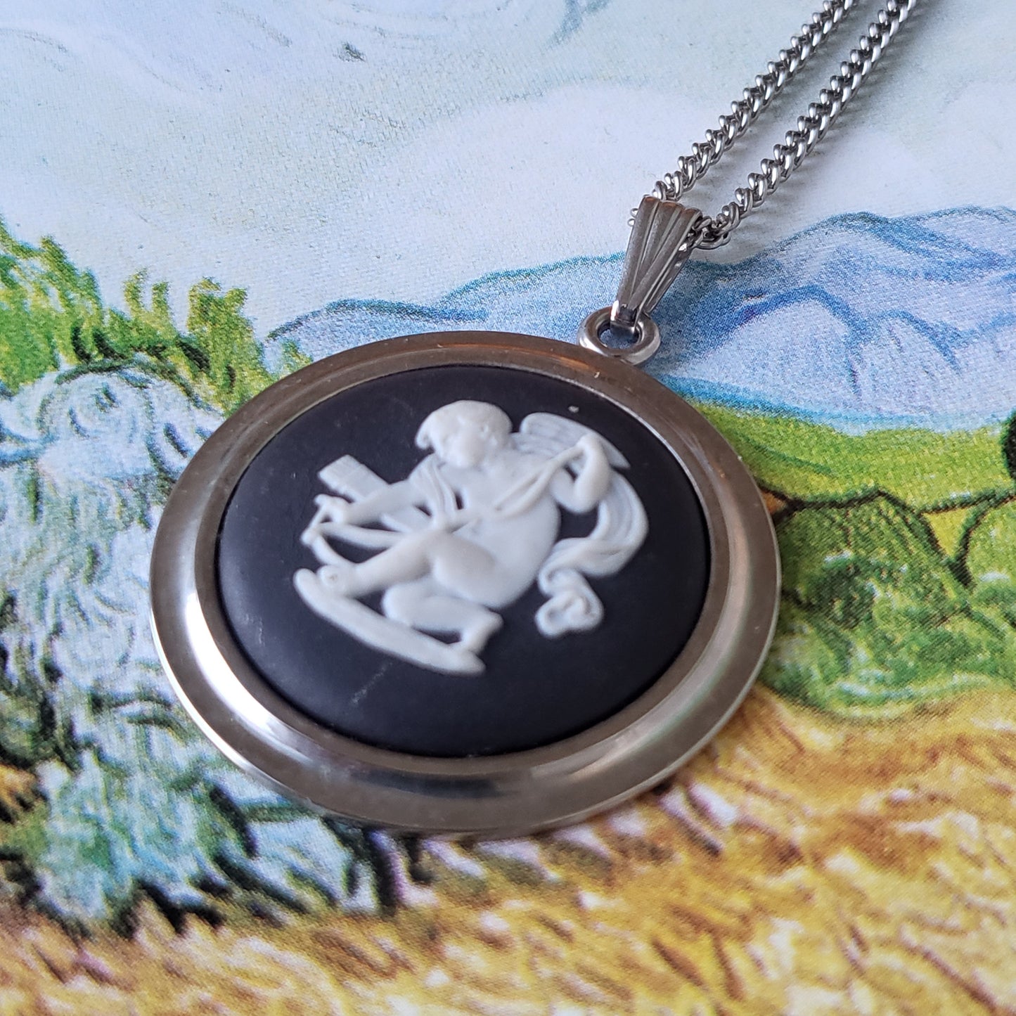 Necklace - Wedgwood Black Jasperware Cherub Cameo Necklace