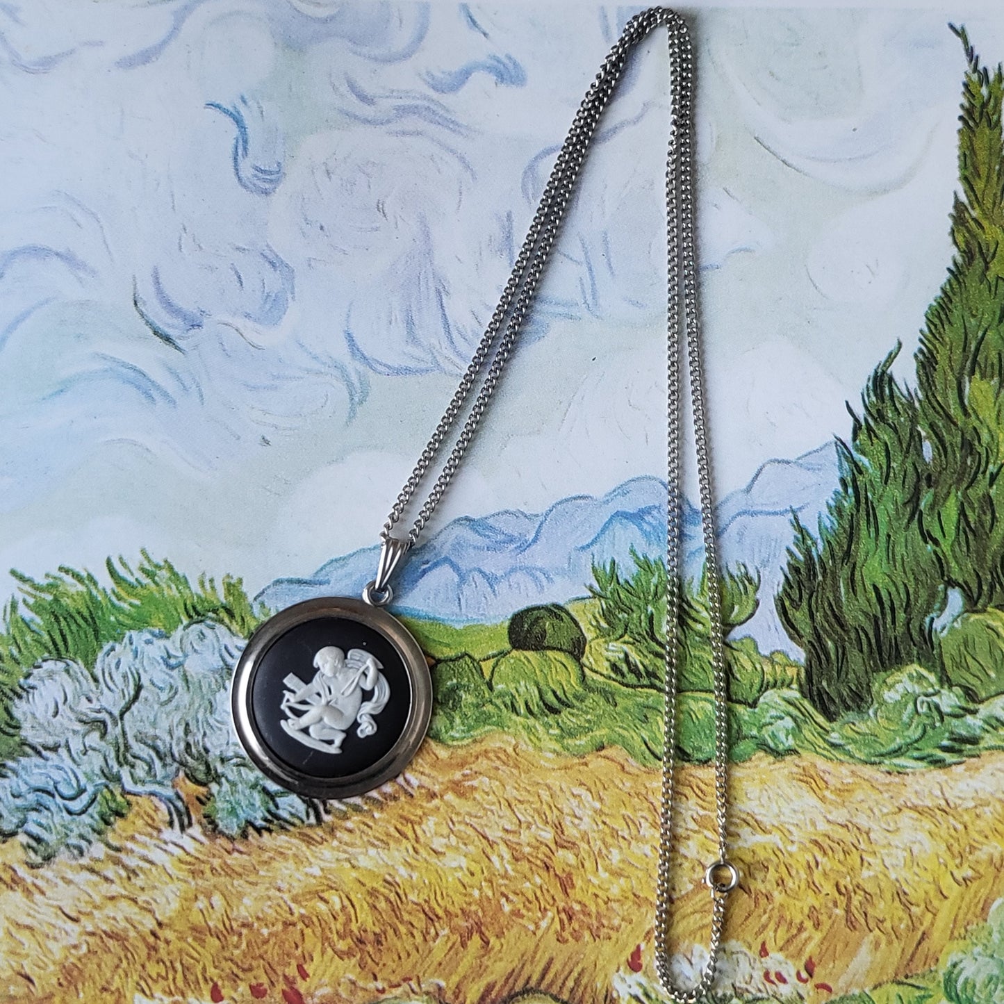 Necklace - Wedgwood Black Jasperware Cherub Cameo Necklace