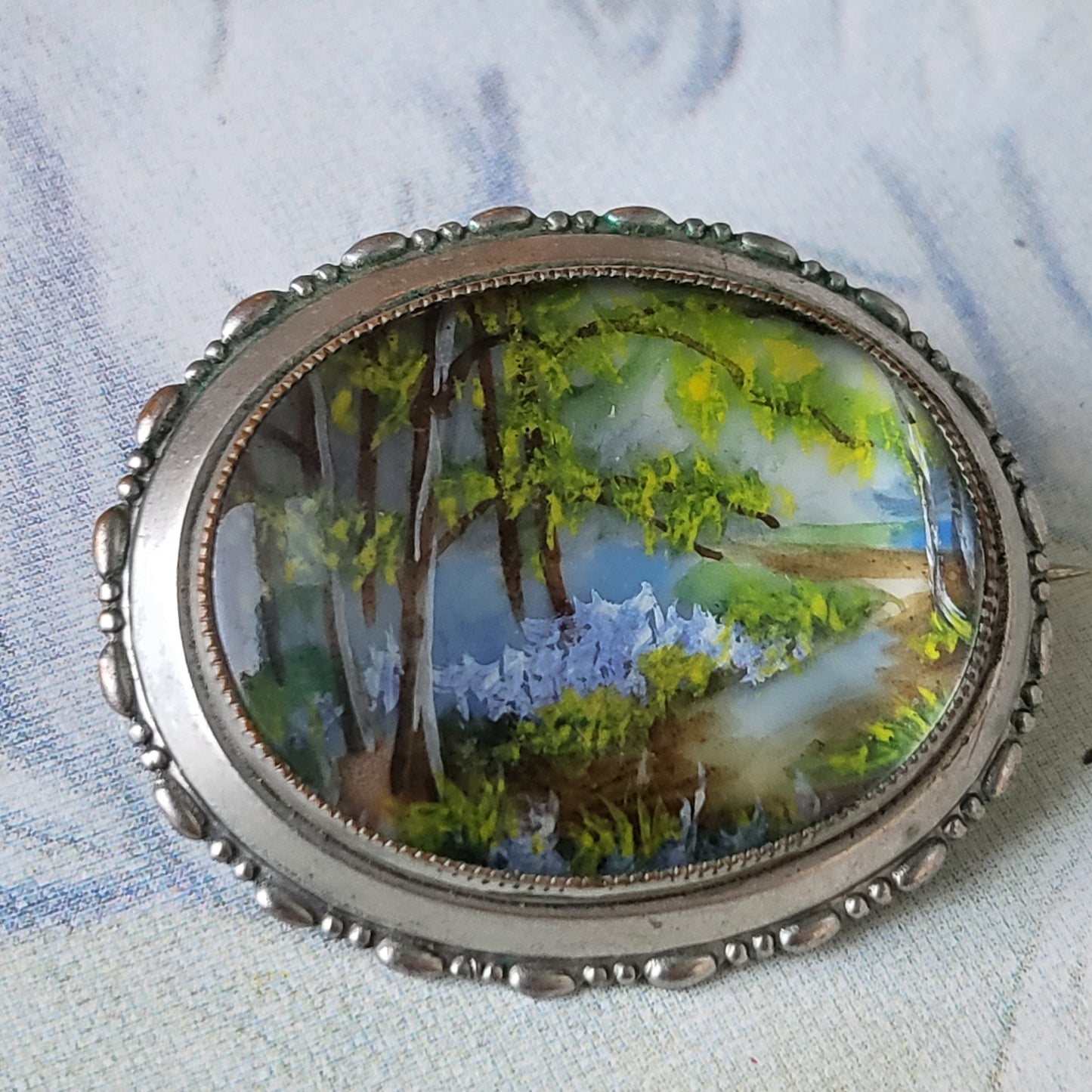 Brooch - Vintage Thomas L. Mott TLM Summer Landscape Brooch