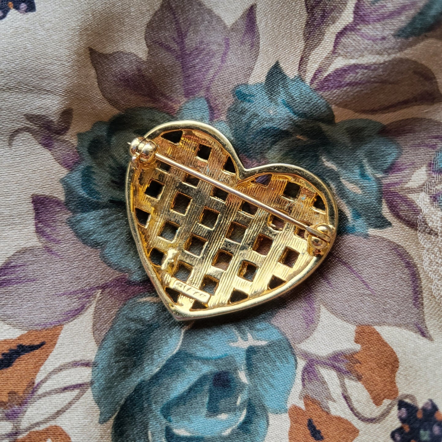 Brooch - Monet Gold and Crystal Lattice Heart Brooch